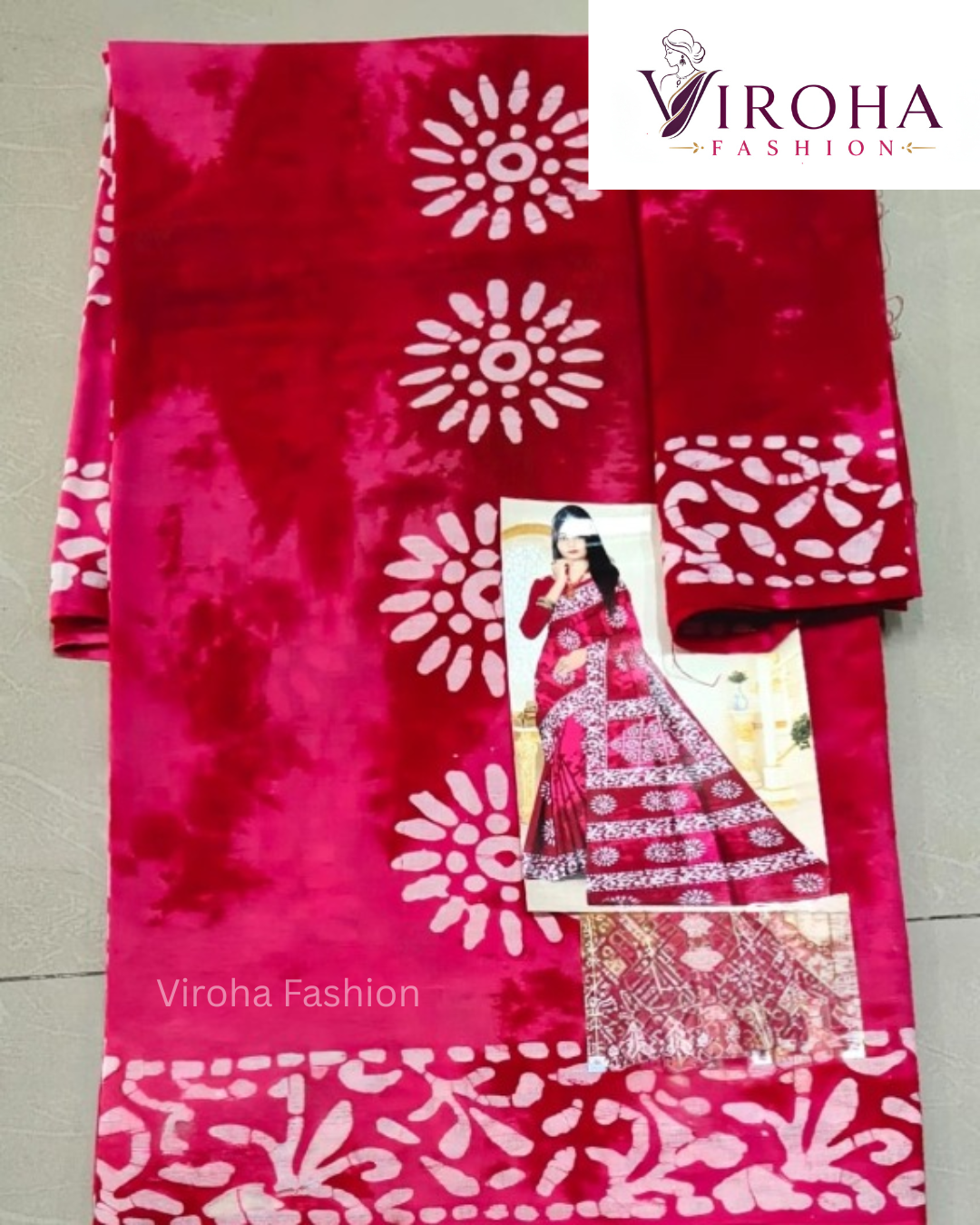 Digital Print Handloom Cotton Linen Saree(Crimson Pink)